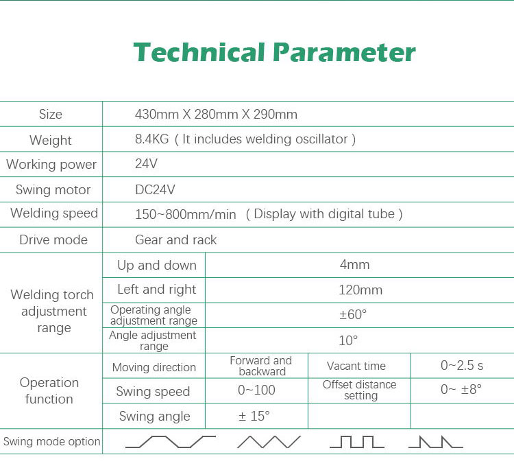 Welding Trolley technical Parameter